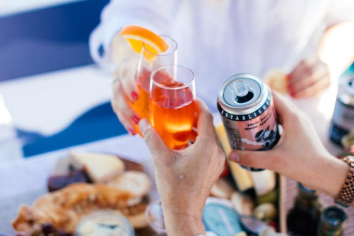 a woman holding a tray of food